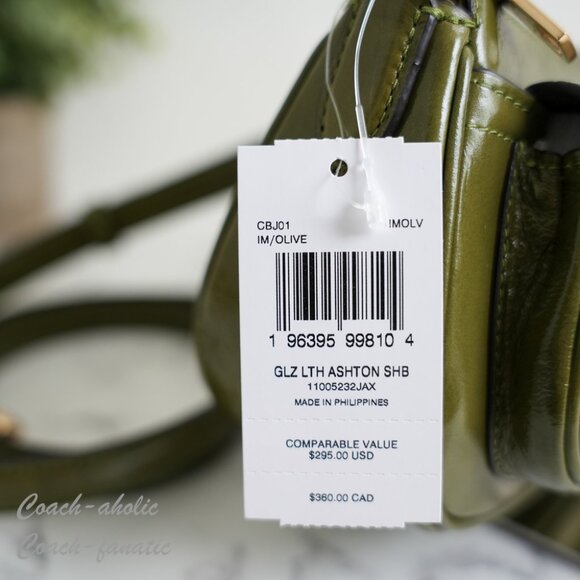 Coach CBJ01 Ashton Shoulder Bag In Shiny Crinkle Leather Gold/Olive Green - Picture 5 of 11